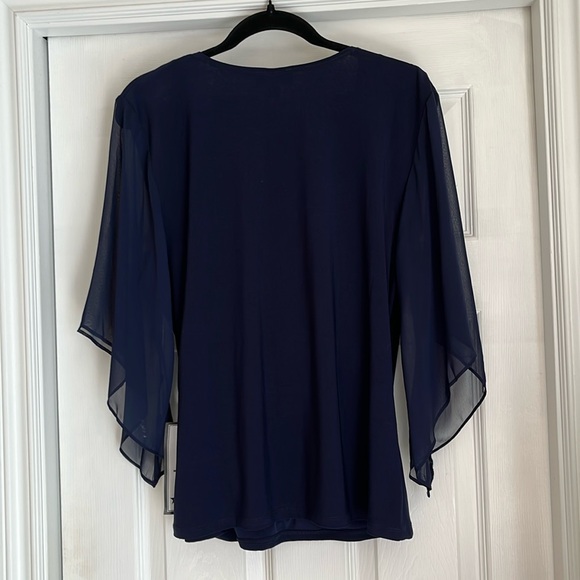 MSK Blue Ruched 3/4 Sleeve Blouse - Picture 7 of 10